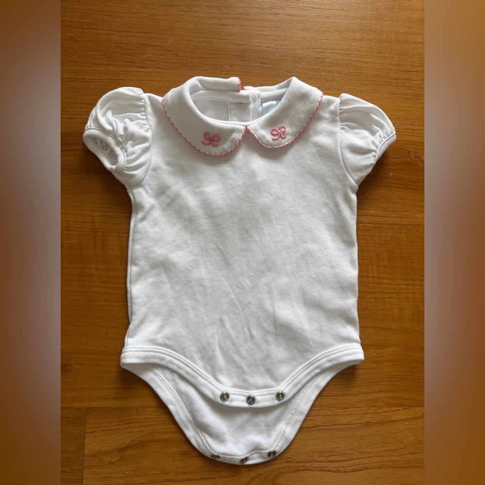Little English White Onesie with Pink Trim
